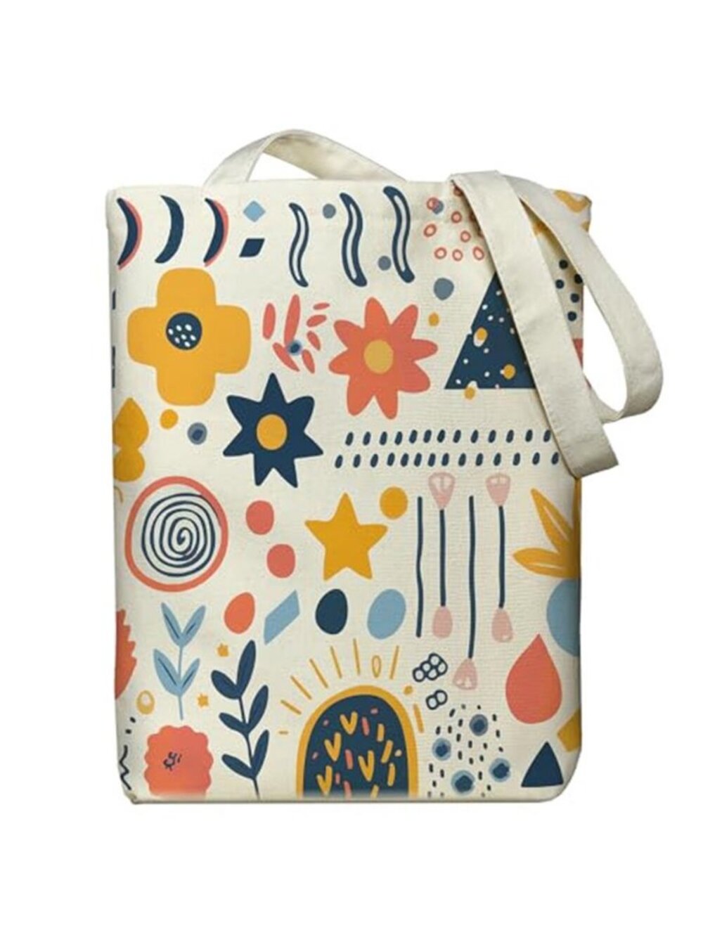 Abstract Floral Canvas Tote Bag Aesthetic Boho Shoulder Shopper